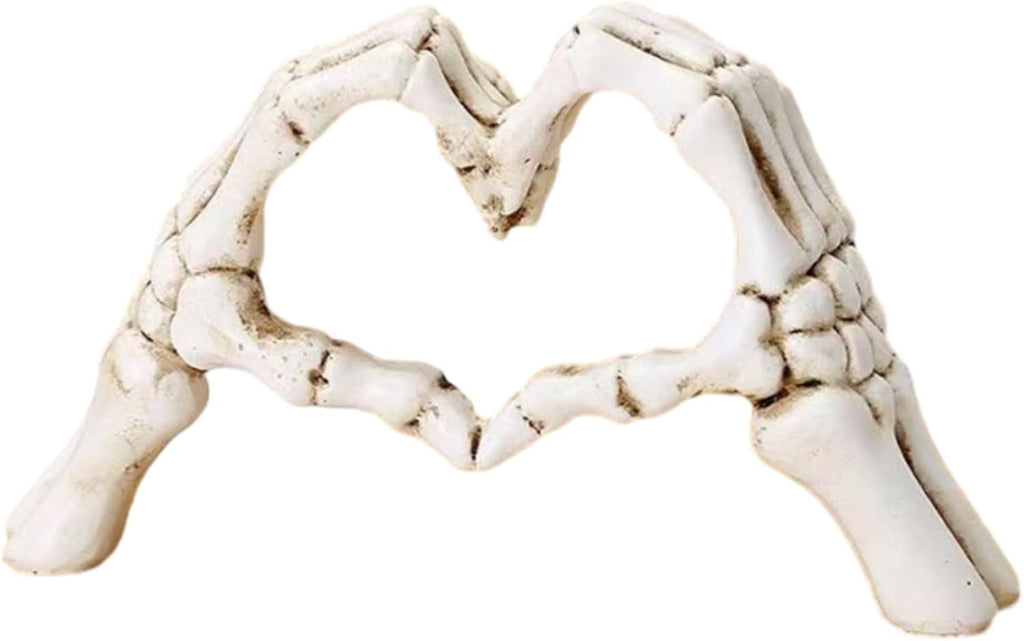 Gothic Skeleton Heart Hands Sculpture 6.3"- Unique Until Death Bone Heart Love Sign -Halloween Home Decor, Gothic Wedding Gift, Shelf Desktop Ornament