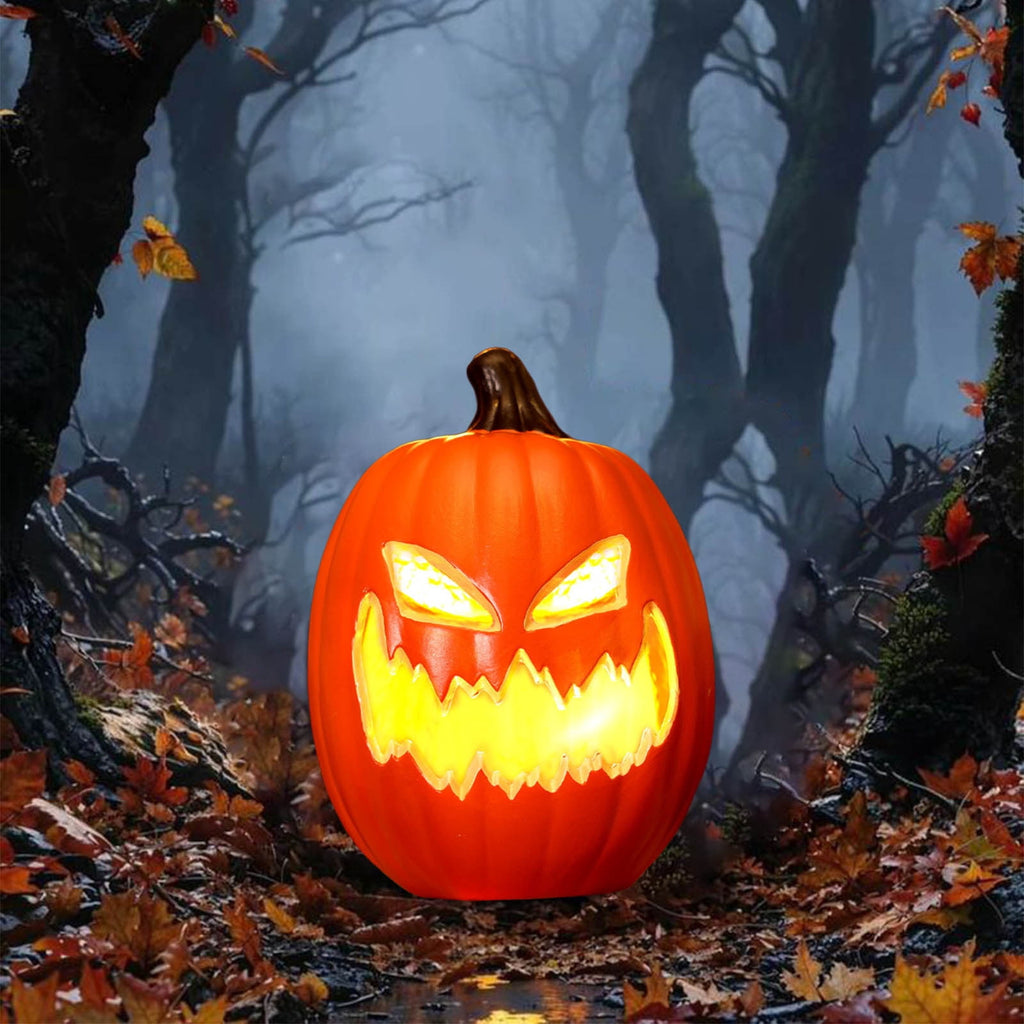 Halloween Oblong Jack O Lantern Pumpkin, Evil Eye Jack O Lantern LED Light Fanged Blow Molded Pumpkin Figurine for Covered Porch Yard Indoor Gothic Party Home Decor