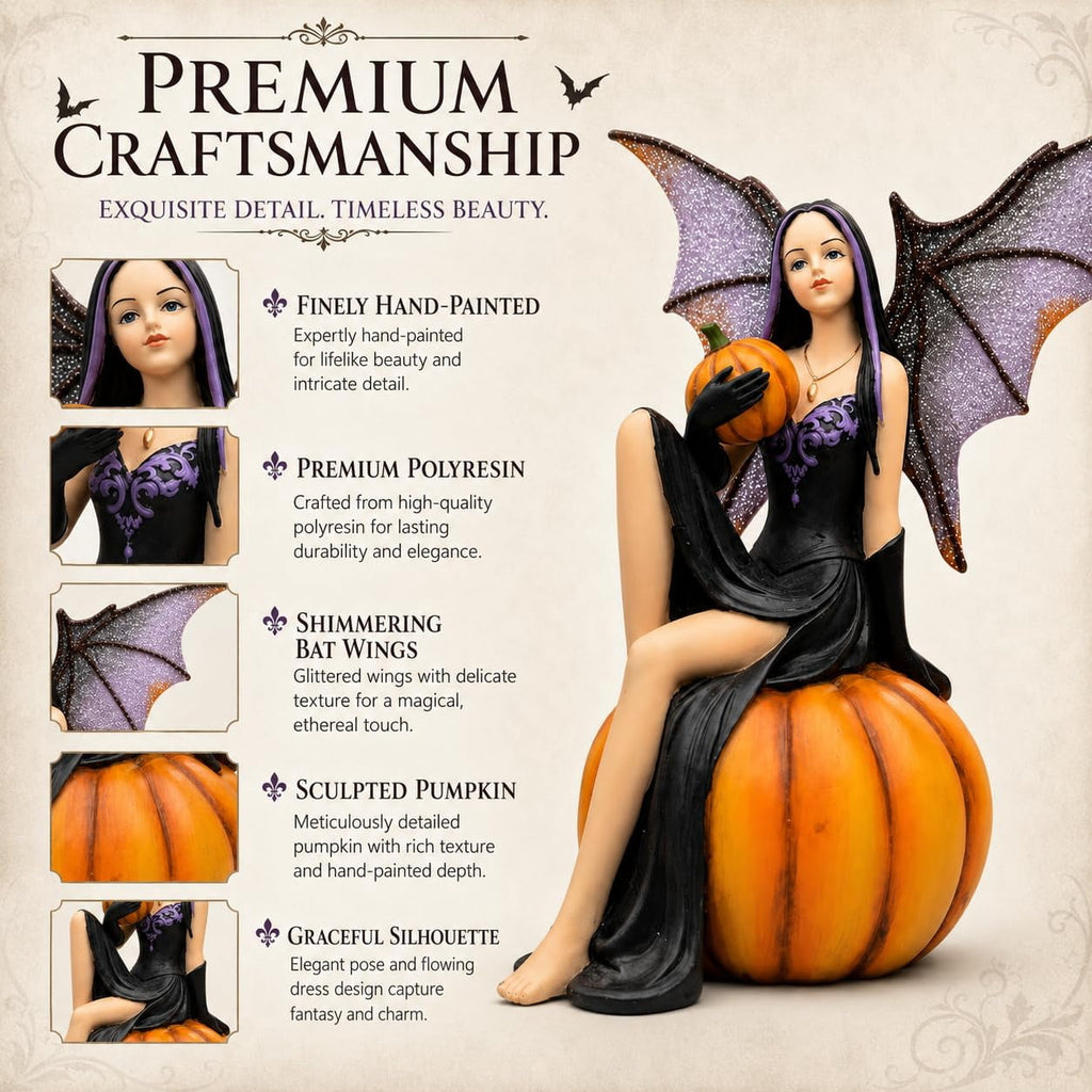 Comfy Hour 5.9 Inch Solid Resin Halloween Fairy Figurine, Orange Pumpkin Gothic Decor