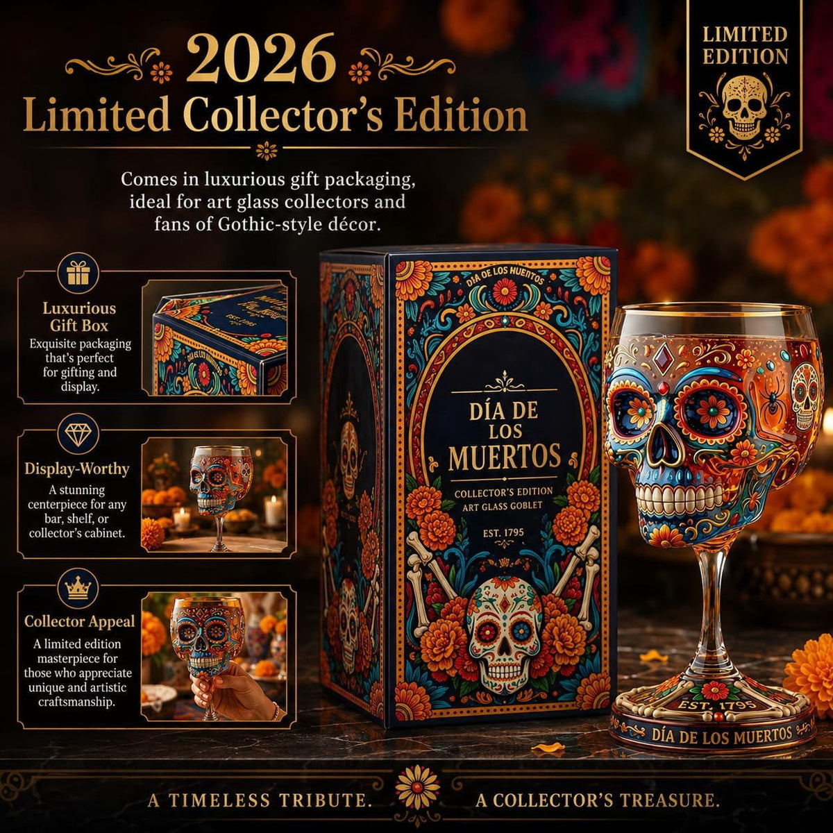 Rongyun Day of the Dead Collector Tequila Gothic Decor, Relief Sugar Skull Pattern, For Home Bar And Halloween Altar Display, Unique Gift For Enthusiasts (2 PCS)