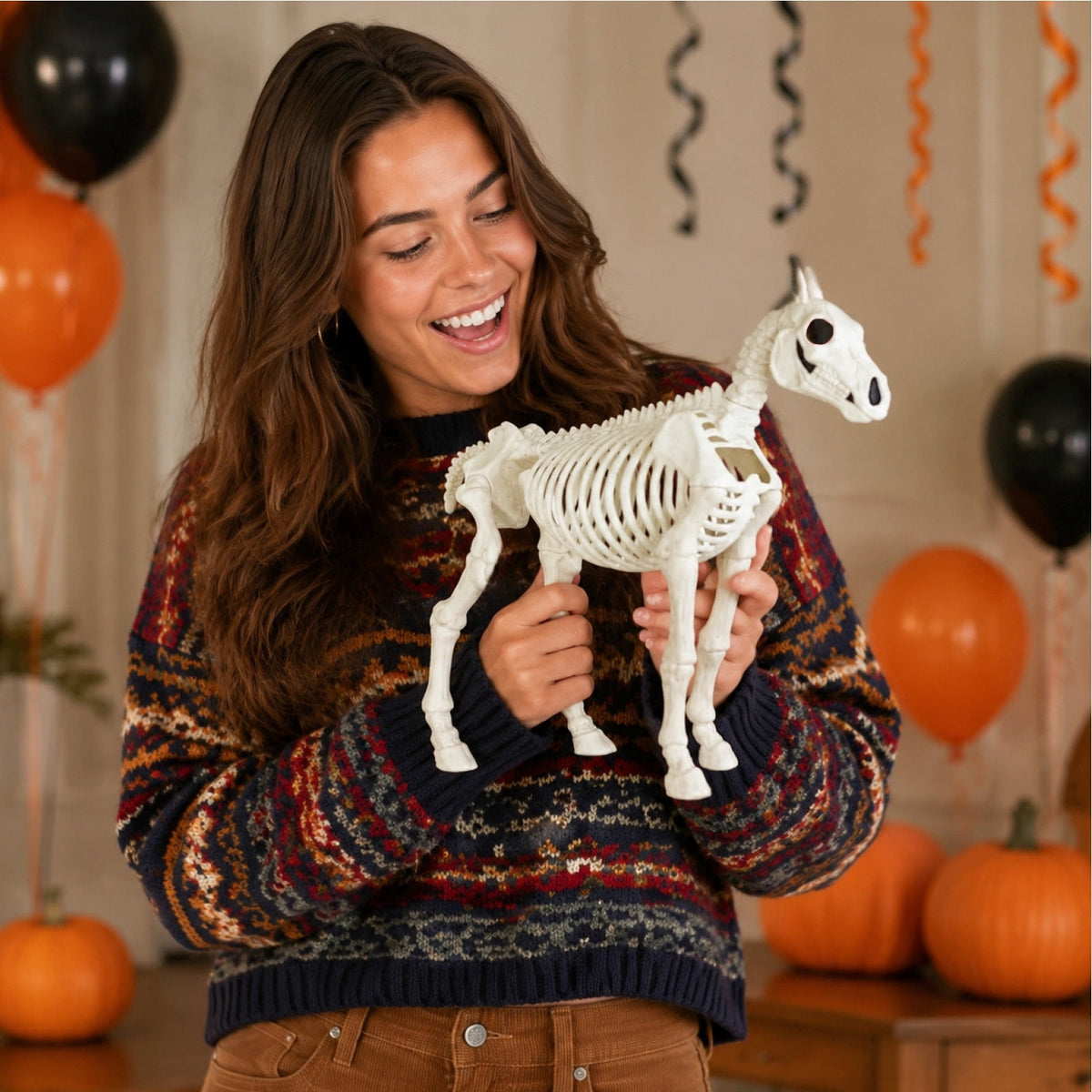 Halloween Skeleton Horse Frame Decorations Outdoor Life-Like Spooky Skull Decor Resin Figurine For Yard Garden Unique Desktop Ornament for Indoor Gothic Home Party Supplies Holiday Gift