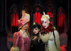 8x6FT Halloween Vintage Gothic Castle Backdrop Red Medieval Hall Photography Background for Halloween Haunted House Party Decorations Photo Props Vinyl