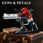 Cabeeskii Gothic Rose Revolver Building Block Set, 631 Pcs Movable Model with Red Roses, 9.2"x7.9" Dark Art Sculpture for Home Decor