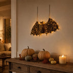 YiFudd Wicker Bats, Woven Bat Decor, Halloween Wall Decor Light Up Bat Wall Decoration for Indoor Outdoor, Black