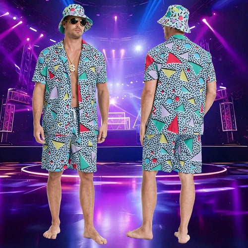 MYATED 80s 90s Outfit for Men Tracksuit Costume,,6 Pieces Hip-Hop Costume Vintage Beach Outfit for Halloween Disco Retro Theme Party (Green,L)