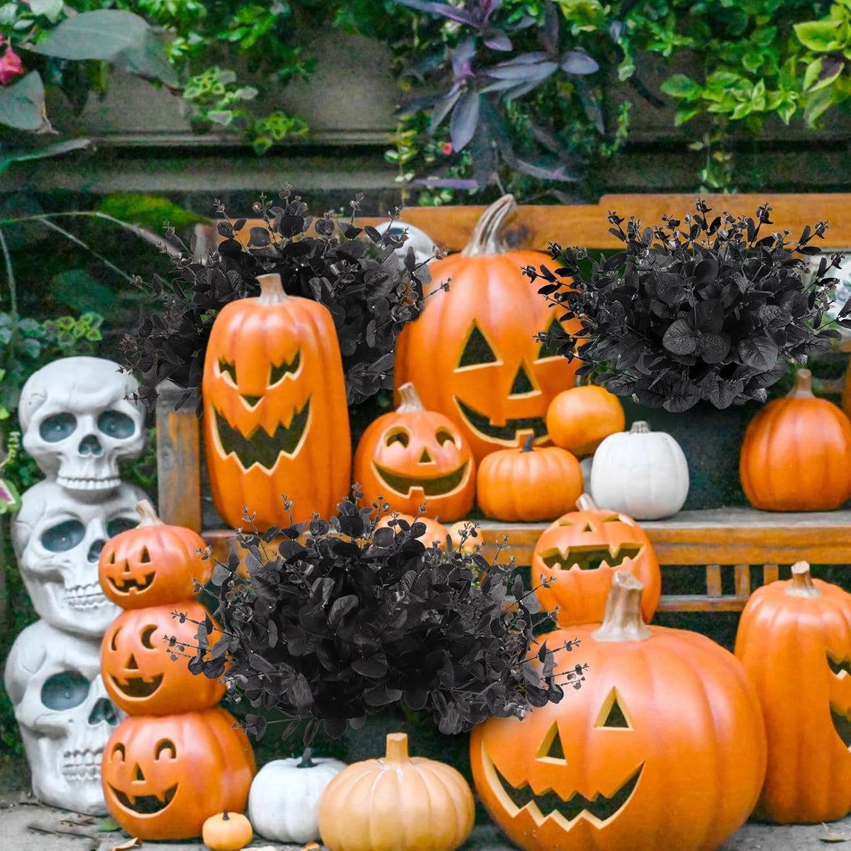12 Pcs Black Eucalyptus Stems, 13" Fake Flowers DIY Black Silk Artificial Flowers Faux Spooky Branches for Home Halloween Farmhouse Gothic Floral Arrangements Decor