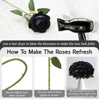 24Pcs Black Velvet Artificial Roses, Realistic Fake Roses Bouquet, Gothic Dark Silk Flowers for Wedding Centerpiece, Halloween Decor, Home Table Decor