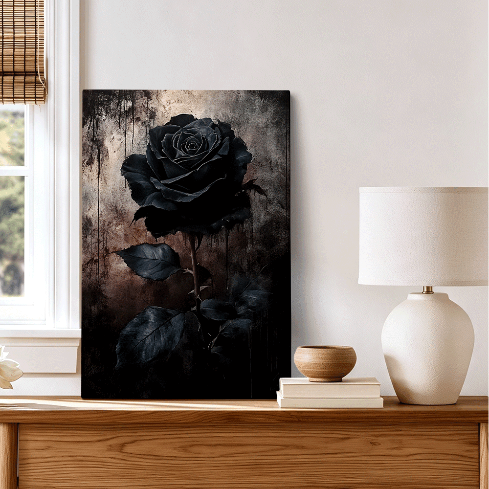 Topbout Art Dark Black Rose Moody Gothic Canvas Wall Art Gallery Wrapped for Bedroom Living Room 30x20 inch