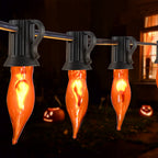 Halloween Decorations - Indoor and Outdoor Flickering Flame String Lights, 27.8ft C7 Vintage Flickering Flame String Lights, Orange String Lights with 25 Orange Clear Flame Bulbs (E12 Bulbs, Black Wi