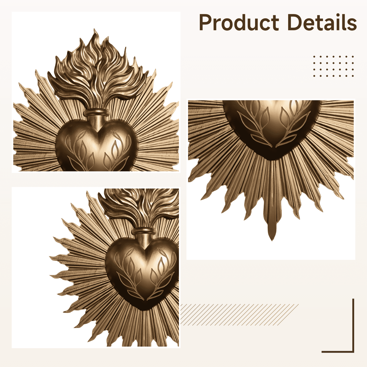 Golden Gothic Sacred Heart Wall Plaque, 9.6 x 8.1 in / 24.5 x 20.5 cm, Sacred Heart Wall Decor, Resin Heart Milagro, Ex Voto, Gothic Home Decoration Wall Hanging Ornament