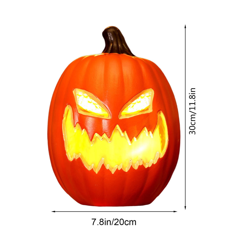 Halloween Oblong Jack O Lantern Pumpkin, Evil Eye Jack O Lantern LED Light Fanged Blow Molded Pumpkin Figurine for Covered Porch Yard Indoor Gothic Party Home Decor