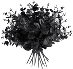 12 Pcs Black Eucalyptus Stems, 13" Fake Flowers DIY Black Silk Artificial Flowers Faux Spooky Branches for Home Halloween Farmhouse Gothic Floral Arrangements Decor