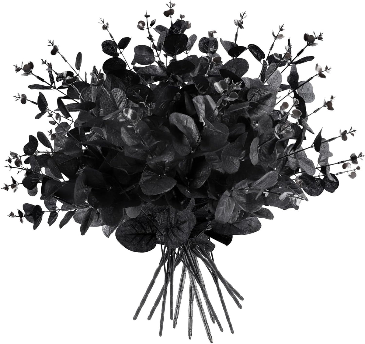 12 Pcs Black Eucalyptus Stems, 13" Fake Flowers DIY Black Silk Artificial Flowers Faux Spooky Branches for Home Halloween Farmhouse Gothic Floral Arrangements Decor