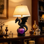 Gothic Dragon Purple LED Crystal Ball Lamp for Dark Aesthetic Decor, Fantasy Resin Dragon Night Light, Witchy Table Lamp, USB Powered Mystic Orb Light for Bedroom Shelf Altar Halloween Decoration