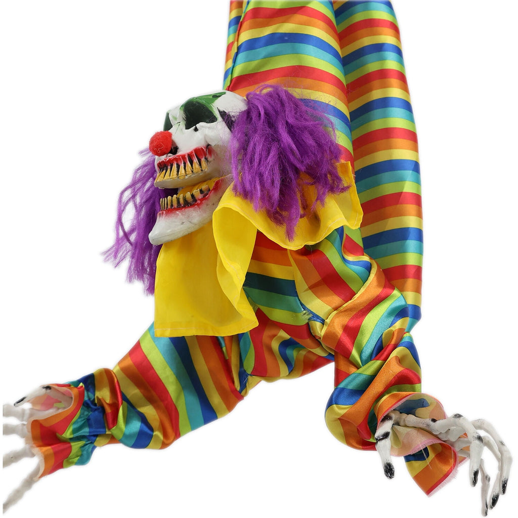 Haunted Hill Farm 47 in Animatronic Hanging Upside Down Clown with Lights and Sound, Halloween Decoration, HHCLOWN-39HLSA
