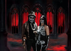 8x6FT Halloween Vintage Gothic Castle Backdrop Red Medieval Hall Photography Background for Halloween Haunted House Party Decorations Photo Props Vinyl