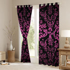 jejeloiu Vintage Baroque Flower Black Out Curtains,Gothic Damask Curtains Pack of 2 (42x63 Each),Pink Black Bedroom Curtains For Adults,Microfiber Bedroom Decor