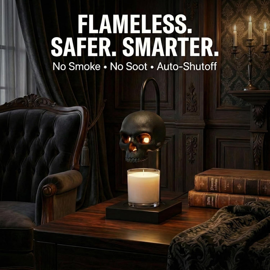 Skull Candle Warmer Lamp with Timer and Dimmer *Candles NOT Included – Black Gothic Candle Lamp Warmer w/Adjustable Height, 2 Light Bulbs – Skull Decor, Goth Gothic Decor Spooky Home & Witchy Gifts