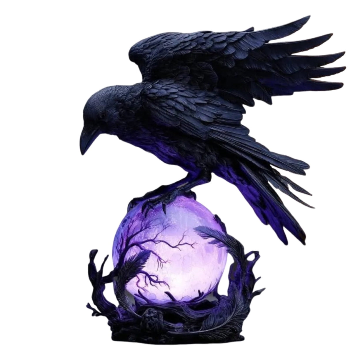 Yyuenw Raven Lamp | Crow Lamp | “Raven’s Moonlight” Gothic LED Lamps | Gothic LED Lamps Moonlight of Crow | Ravens On Glowing Orb with Violet Light for Gothics Collectors Home Decor