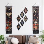 Gothic Wall Decor Set, 2-Pack Butterfly Floral Tapestry for Bedroom with 6 Wood Diamond Wall Hangings, Dark Cottagecore Room Art