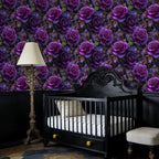 Peel and Stick Wallpaper Vintage Gothic Dark Purple Roses Damask 23.6in x 9.8ft Self Adhesive Contact Paper Removable
