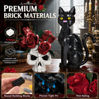 Gothic Cat & Skull Building Set, Dark Aesthetic Black Cat and Rose Display Model, Gothic Art Home Decor, Decorative Building Kit, Halloween Display Piece, 1542 PCS