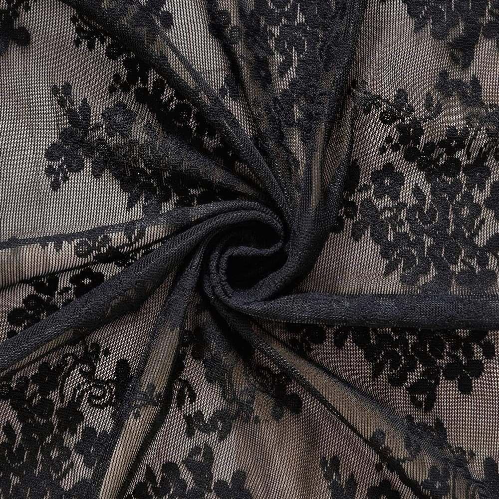 Vintage Lace Curtains 45 Inch Length-victorian Dark Floral Pattern Black Sheer Curtain Panels For Kitchen Bedroom Light Filtering Gothic Witchy Short Drapes 2 52w X 45l