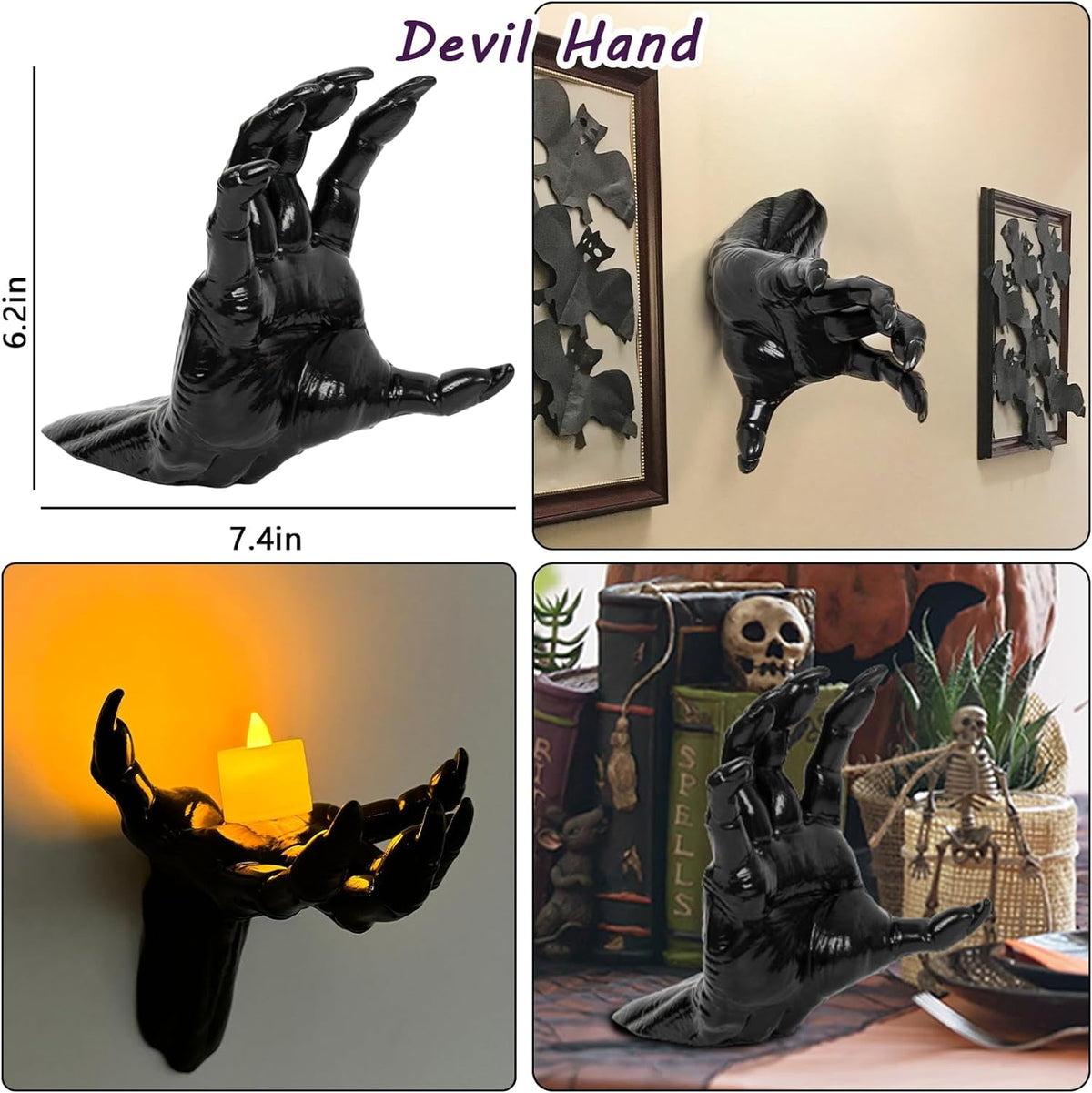 Dakimoe Halloween Decorations Indoor Outdoor Pack of 3 Wall Mounted Creepy Reaching Hands with Lighted Candles Life-Sized Horror Hands for Wall Decorations Gothic Hanging Wall Art Sculpture