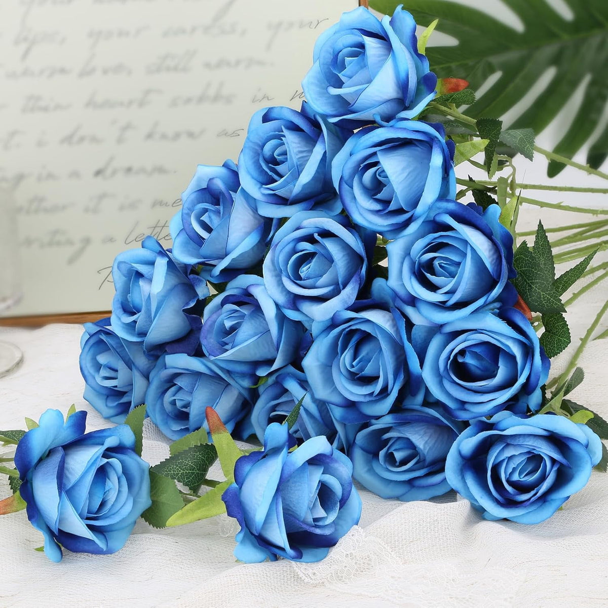 Horror Spacez 24Pcs Black Velvet Artificial Roses, Realistic Fake Roses Bouquet, Gothic Dark Silk