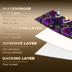 Peel and Stick Wallpaper Vintage Gothic Dark Purple Roses Damask 23.6in x 9.8ft Self Adhesive Contact Paper Removable