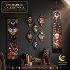 Gothic Wall Decor Set, 2-Pack Butterfly Floral Tapestry for Bedroom with 6 Wood Diamond Wall Hangings, Dark Cottagecore Room Art