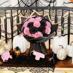 Waipfaru 36pcs Gothic Black Pink Rose Bouquet,DIY Artificial Glitter Flowers Horror Themed Gift for Halloween Anniversary,Goth Gifts for Her Him