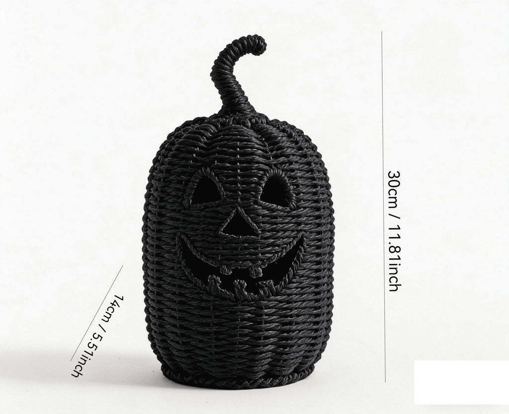 XHKUYI Halloween Hand-Woven Pumpkin Decorations 11.8 inches, Black Seagrass Jack-O-Lantern 11.8 inches, Pumpkin Candle Holder for Halloween Event Party Table Decoration