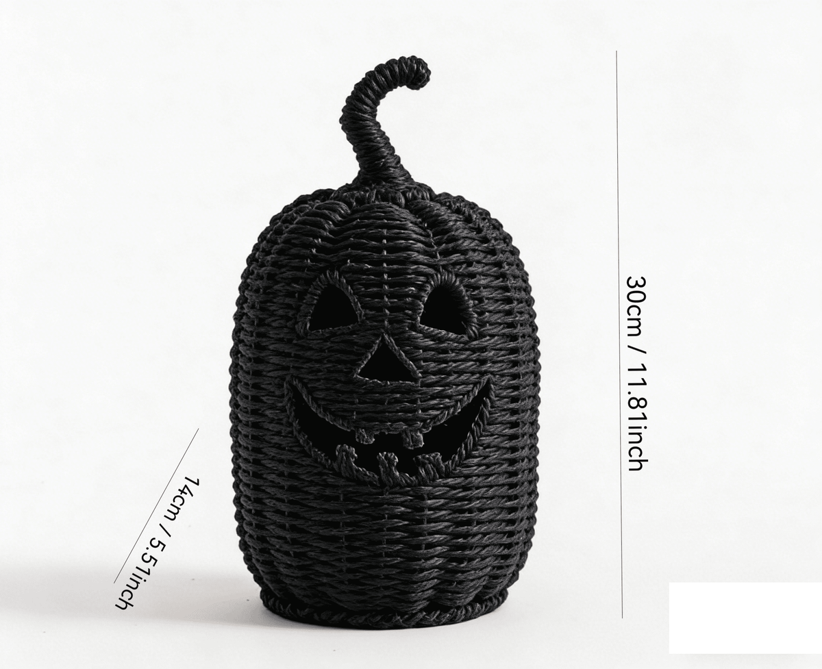 XHKUYI Halloween Hand-Woven Pumpkin Decorations 11.8 inches, Black Seagrass Jack-O-Lantern 11.8 inches, Pumpkin Candle Holder for Halloween Event Party Table Decoration