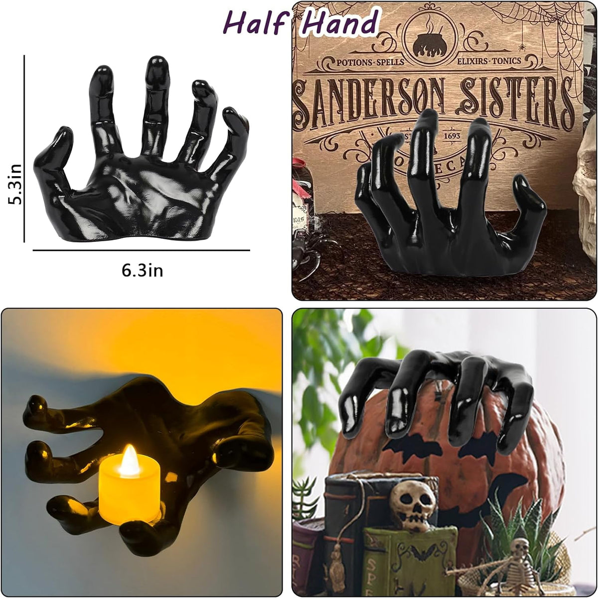 Dakimoe Halloween Decorations Indoor Outdoor Pack of 3 Wall Mounted Creepy Reaching Hands with Lighted Candles Life-Sized Horror Hands for Wall Decorations Gothic Hanging Wall Art Sculpture