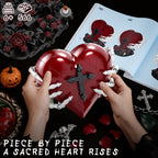 Sacred Heart Building Blocks Set - Gothic Red Heart Model, Dark Art Romantic Gift for Adults, Spooky Home Decor with Rose Base, 566Pcs