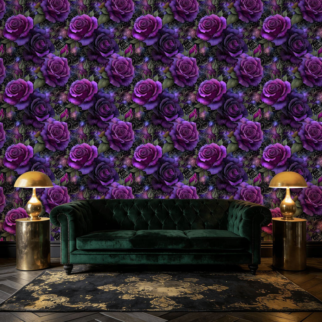 Peel and Stick Wallpaper Vintage Gothic Dark Purple Roses Damask 23.6in x 9.8ft Self Adhesive Contact Paper Removable