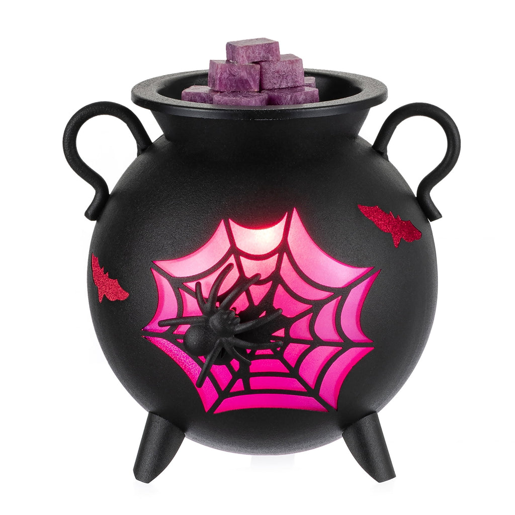 Sziqiqi Gothic Cauldron Wax Warmer: Halloween Electric Wax Melter with 2 Bulbs Spider Web Design Removable Dish for Scented Wax Spooky Home Decor Gift