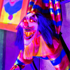 Haunted Hill Farm 47 in Animatronic Hanging Upside Down Clown with Lights and Sound, Halloween Decoration, HHCLOWN-39HLSA