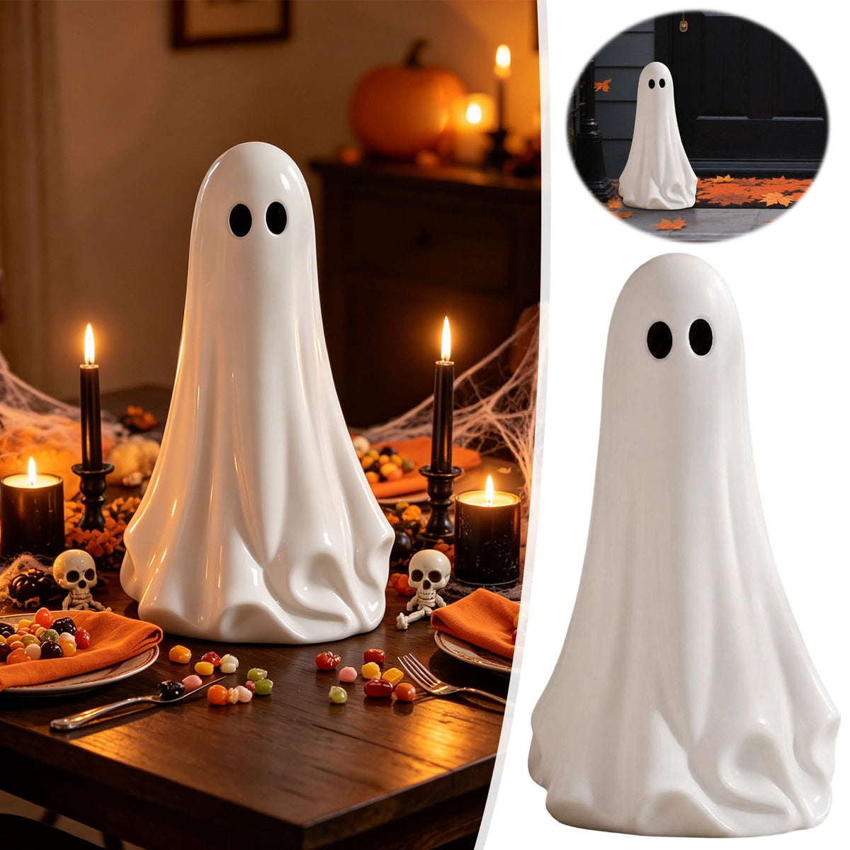 Halloween White Large Ghost Tabletop Decoration, Black and White, 20"