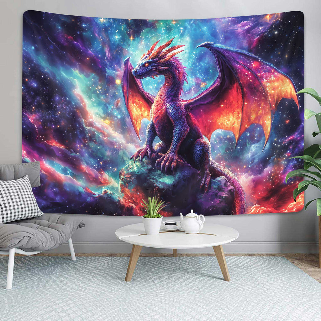 Purple Dragon Tapestry, Gothic Medieval Fantasy Animals Cool Dragon Tapestry for Bedroom Aesthetic, Nebula Starry Sky Tapestry Wall Hanging, Men Boys Poster Blanket College Dorm Home Decor, 71X60in