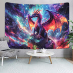 Purple Dragon Tapestry, Gothic Medieval Fantasy Animals Cool Dragon Tapestry for Bedroom Aesthetic, Nebula Starry Sky Tapestry Wall Hanging, Men Boys Poster Blanket College Dorm Home Decor, 71X60in