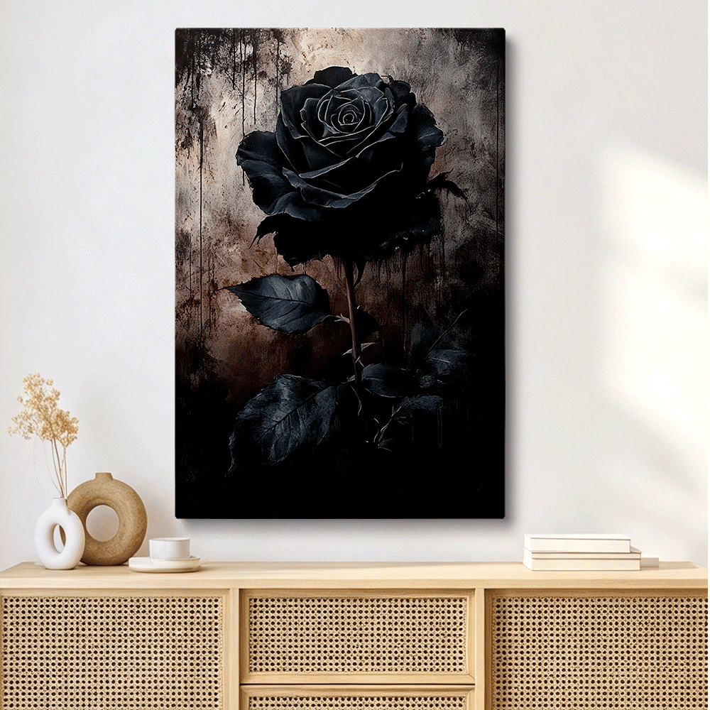 Topbout Art Dark Black Rose Moody Gothic Canvas Wall Art Gallery Wrapped for Bedroom Living Room 30x20 inch