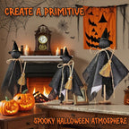 Halloween Decorations Indoor, 3 Set Primitive Halloween Ghosts with Hat, Wooden Stand Ghost Decor for Table Centerpieces, Mantels, Shelves, Vintage Spooky & Festive Party Decor