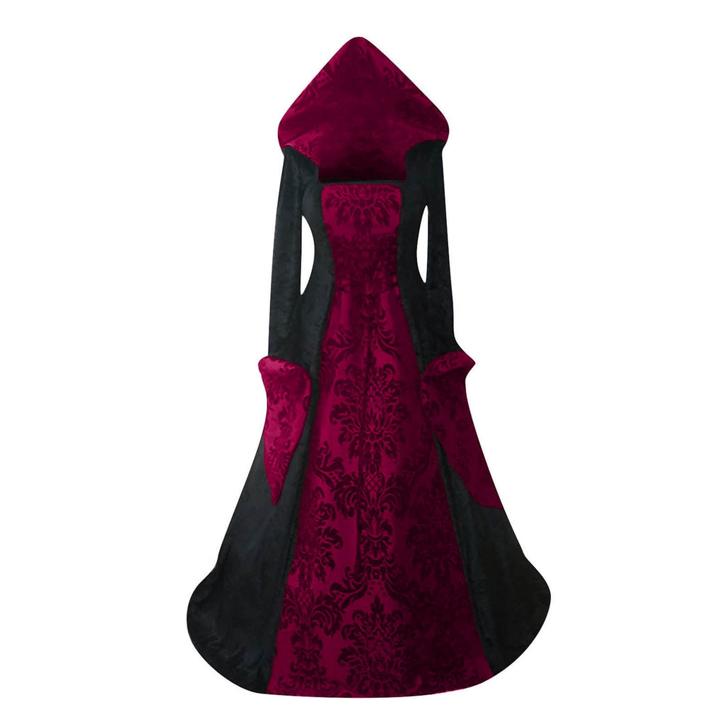 Renaissance Dress Women with Hood Peasant Gothic Witch Dress Ball Gown Vintage Victorian Dresses Halloween Costume Red M
