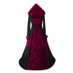 Renaissance Dress Women with Hood Peasant Gothic Witch Dress Ball Gown Vintage Victorian Dresses Halloween Costume Red M