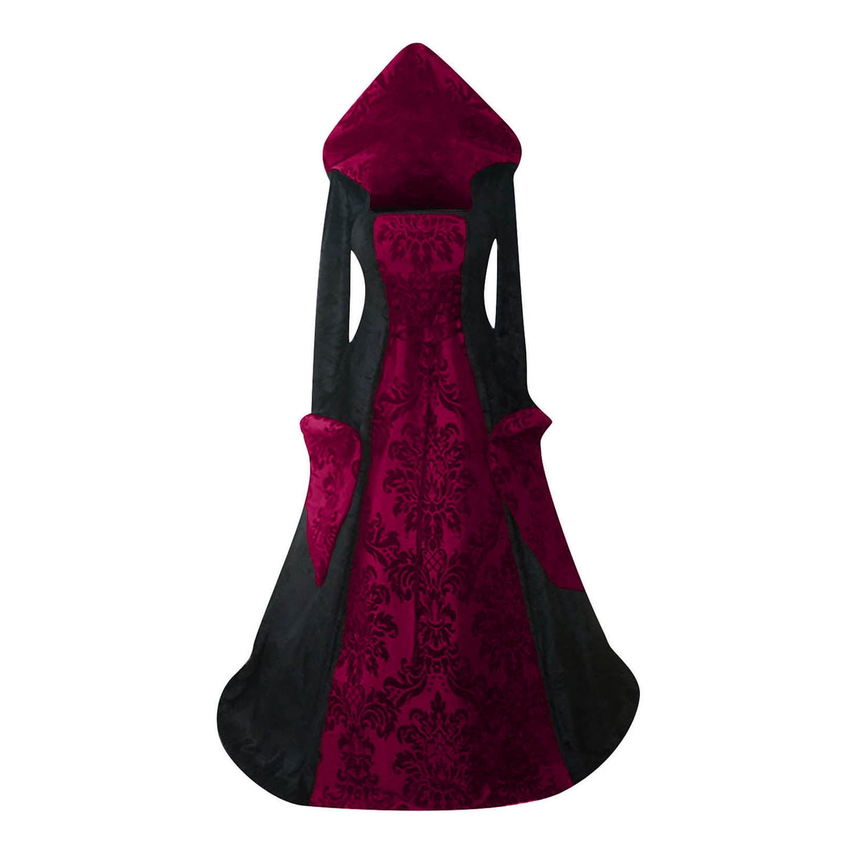 Renaissance Dress Women with Hood Peasant Gothic Witch Dress Ball Gown Vintage Victorian Dresses Halloween Costume Red M