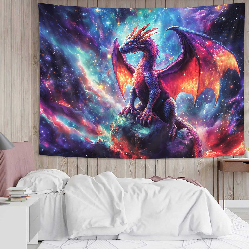 Purple Dragon Tapestry, Gothic Medieval Fantasy Animals Cool Dragon Tapestry for Bedroom Aesthetic, Nebula Starry Sky Tapestry Wall Hanging, Men Boys Poster Blanket College Dorm Home Decor, 71X60in