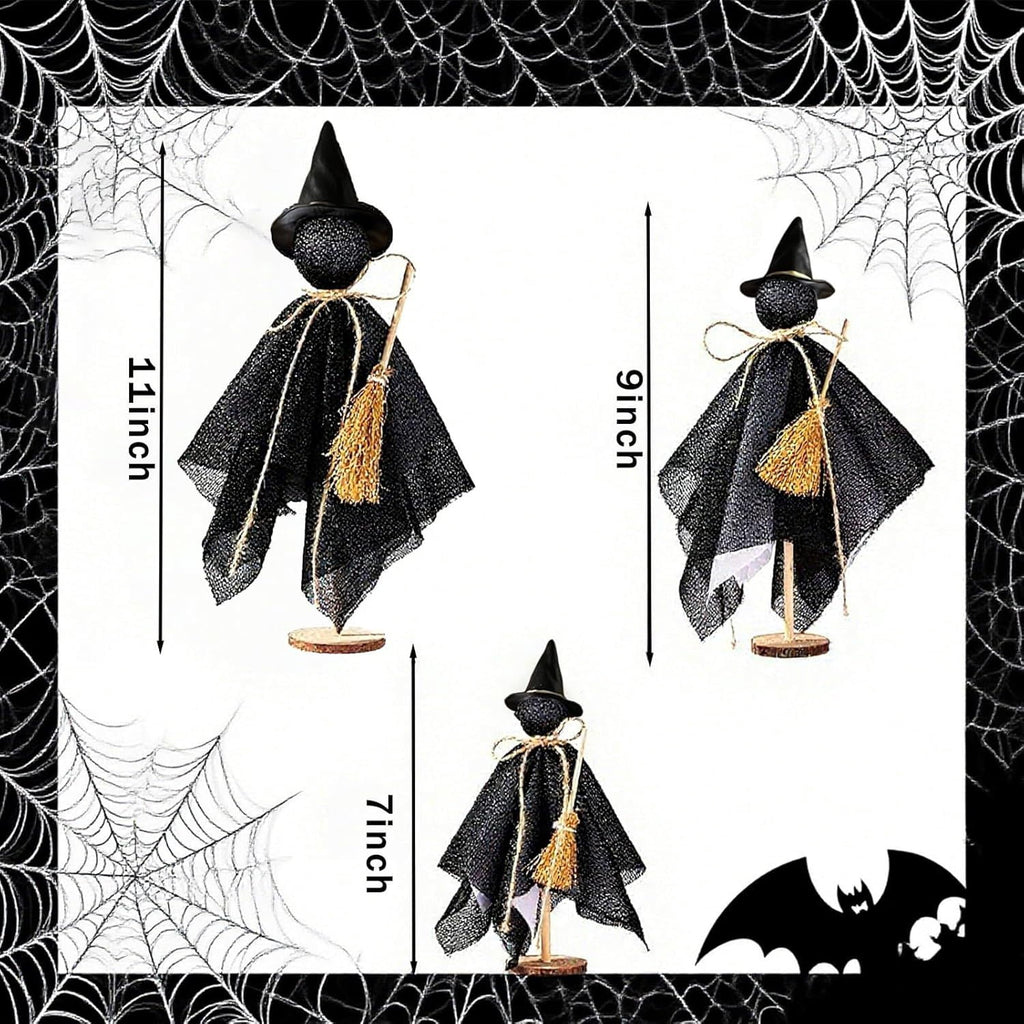 Halloween Decorations Indoor, 3 Set Primitive Halloween Ghosts with Hat, Wooden Stand Ghost Decor for Table Centerpieces, Mantels, Shelves, Vintage Spooky & Festive Party Decor