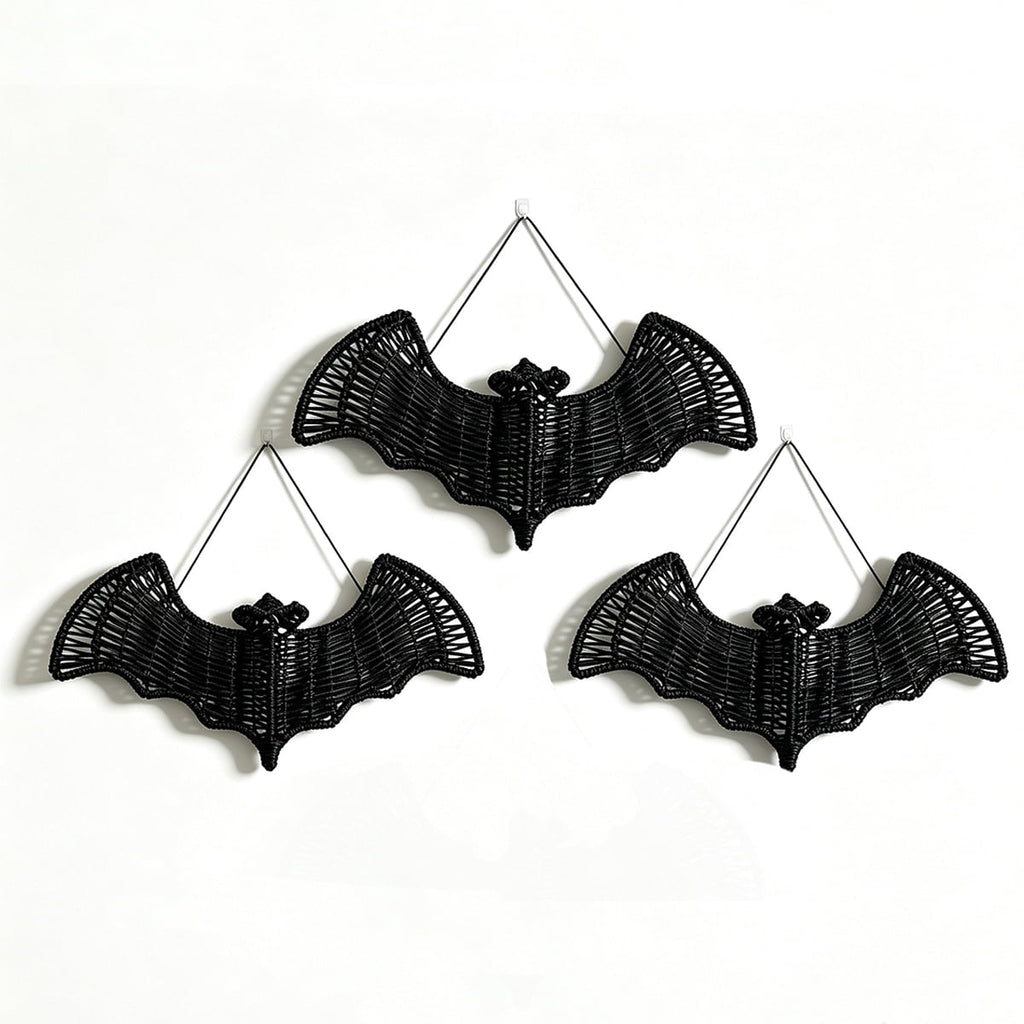Clearance Halloween Hanging Bats Decoration Handcrafted Woven Rattan Black Bat Wall Hanging, Gothic Farmhouse Wall Art Decor for Door Mantel & Party -3 Pcs